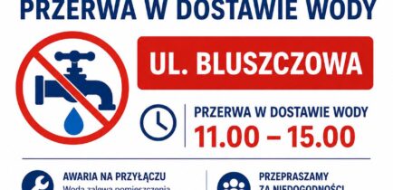 Aktualności - AWARIA NA UL. BLUSZCZOWEJ – KONIECZNA PRZERWA W DOSTAWIE WODY