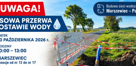 Aktualności - Marszewiec  czasowa przerwa w dostawie wody w związku z budową nowej sieci wodociągowej